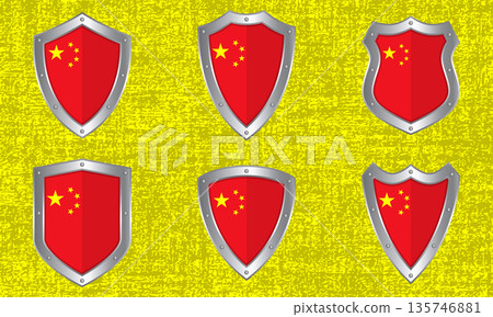 Set of metal shields with the Chinese flag 135746881