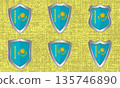 Set of metal shields with the Kazakhstan flag 135746890