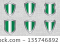 Set of metal shields with the Nigerian flag 135746892