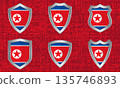Set of metal shields with the North Korean flag 135746893
