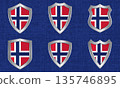 Set of metal shields with the Norwegian flag 135746895