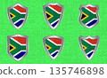 Set of metal shields with the South African flag 135746898