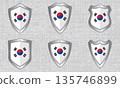 Set of metal shields with the South Korean flag 135746899