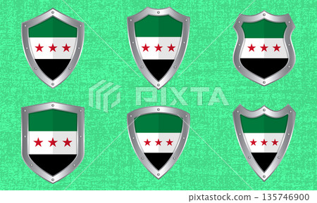 Set of metal shields with the Syrian flag 135746900