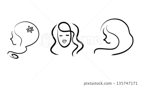 Side face woman line logo design for spa, salon, beauty and clinic 135747171