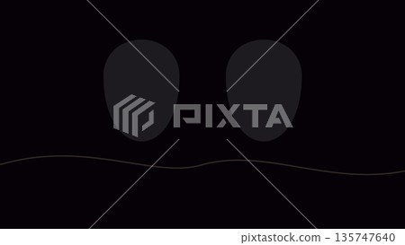 Two abstract oval shapes in muted grayscale tones float over dark background with fine horizontal line, expressing balance, symmetry, and stillness. Two abstract oval shapes in muted grayscale tones float over dark background with fine horizontal line, expressing balance, symmetry, and stillness. 135747640