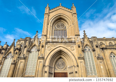 Detail shot of the portico and main facade of the Cathedral of Mary Immaculate in Vitoria Gasteiz 135747692