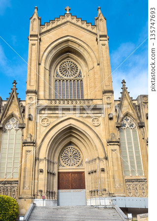 Detail shot of the portico and main facade of the Cathedral of Mary Immaculate in Vitoria Gasteiz 135747693
