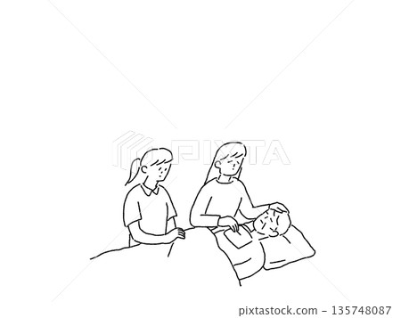 Nursing care, welfare work (angel care, grief work), line drawing, Nursing care, welfare work (angel care, grief work), line drawing, 135748087
