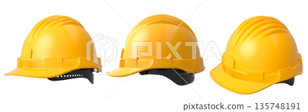 Set of construction safety helmets isolated on white transparent background, symbolizing safety and industry standards 135748191