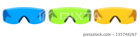 Protective safety plastic glasses with black frames isolated on white background with clipping path. 135748267