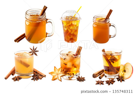 Apple Cinnamon Punch or Cider in a glass with ice cube for a celebratory feel Apple Cinnamon Punch or Cider in a glass with ice cube for a celebratory feel 135748311