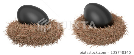 Black eggs in bird nests isolated on white transparent background. Black eggs in bird nests isolated on white transparent background. 135748340