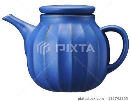 藍色霧面質感陶瓷茶壺，現代茶壺，鏤空設計 135748365