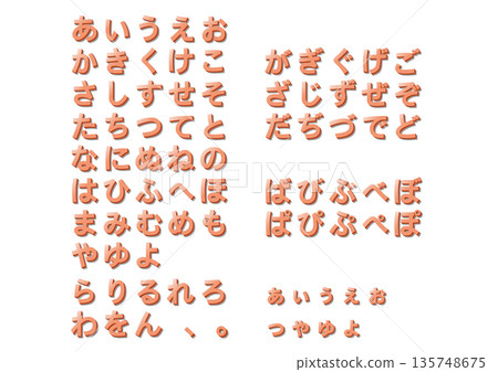 Simple and easy-to-read hiragana character set (warm colors) Simple and easy-to-read hiragana character set (warm colors) 135748675
