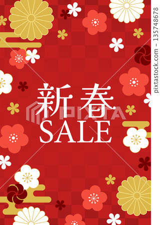 Floral Japanese pattern background_New Year sale banner_Vector illustration 135748678