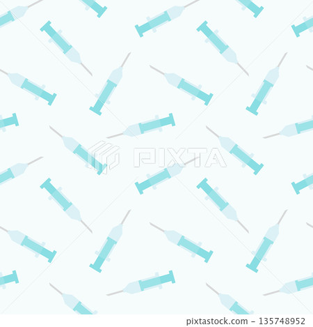 Seamless pattern with medical syringes. Blue background for medicine, clinics, printing, and fabric. Vector illustration 135748952