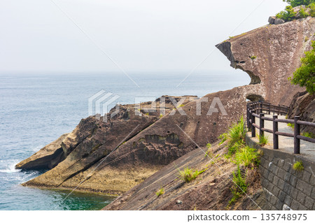 Onigajo Castle, a World Heritage Site in Kumano City, Mie Prefecture, in summer 135748975
