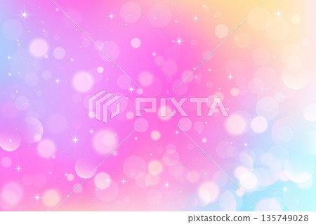 Dreamy bokeh pink background with soft blue and purple lights. Abstract blur effect perfect for magical celebrations and festive designs. Vector unicorn bg 135749028