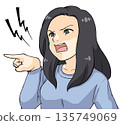Anime-style illustration of an angry woman pointing her finger 135749069