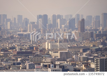 Scenery of high-rise buildings in Osaka city 135749072