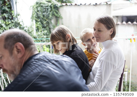 father of real family playing guitar singing, lifestyle people concept father of real family playing guitar singing, lifestyle people concept 135749509