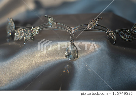 Elf tiara with diamonds, diadem. Beautiful sparkle decoration. Elf tiara with diamonds, diadem. Beautiful sparkle decoration. 135749555