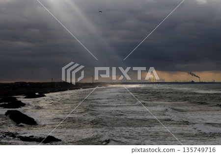 The Japan Coast in winter, bathed in sunlight The Japan Coast in winter, bathed in sunlight 135749716