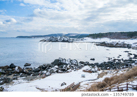 青森縣中須賀和種佐海岸的雪景，八戶市 135749789