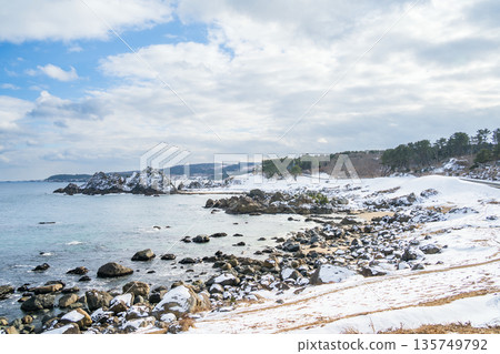 青森縣中須賀和種佐海岸的雪景，八戶市 135749792