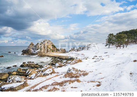 "Aomori Prefecture" Snowy scenery of Nakasuka and Tanesashi Coast, Hachinohe City "Aomori Prefecture" Snowy scenery of Nakasuka and Tanesashi Coast, Hachinohe City 135749793