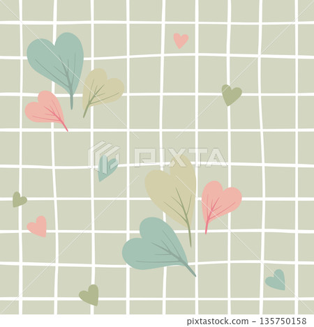 Modern vector floral seamless pattern. A colorful endless pattern with geometric element and heart shape leaves. Romantic design 135750158