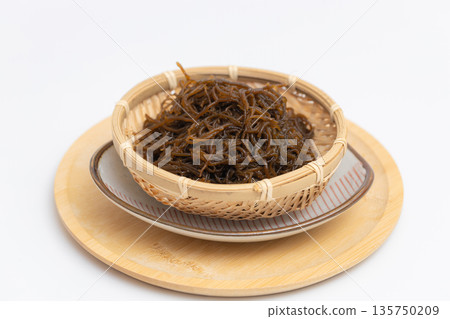 Seaweed in a basket - Mozuku stock photo Seaweed in a basket - Mozuku stock photo 135750209