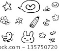 Cute children's hand-drawn doodle illustration set 135750720