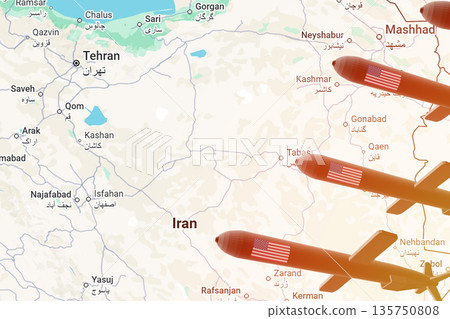 The USA is attacking IRAN. US cruise missiles strike Iran concept The USA is attacking IRAN. US cruise missiles strike Iran concept 135750808