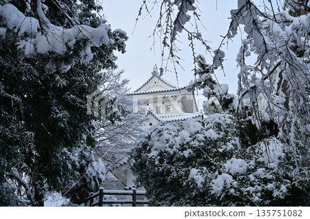 Snowy scenery seen from near the east gate entrance of Ogaki Castle 135751082