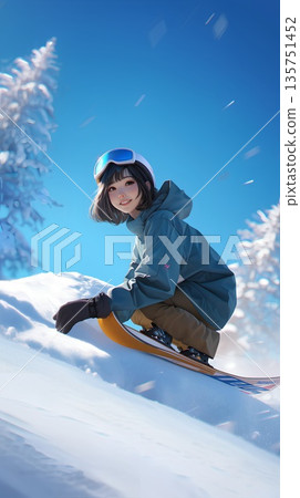 A woman snowboarding 135751452