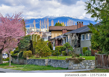 Street of residential houses on early spring time in Vancouver, BC 135751658