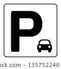 單色圖標，字母 P 表示停車場，旁邊停著一輛車。 135752240