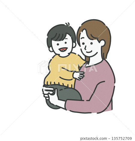 母親抱著孩子 135752709
