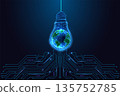 Glowing Earth inside lightbulb on circuit board, concept of Earth Hour and sustainable AI energy  135752785