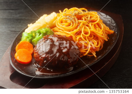 Hamburger steak with spaghetti Hamburger steak with spaghetti 135753164