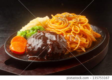 Hamburger steak with spaghetti Hamburger steak with spaghetti 135753167