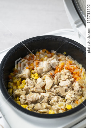 Chicken pilaf rice cooker 135753292