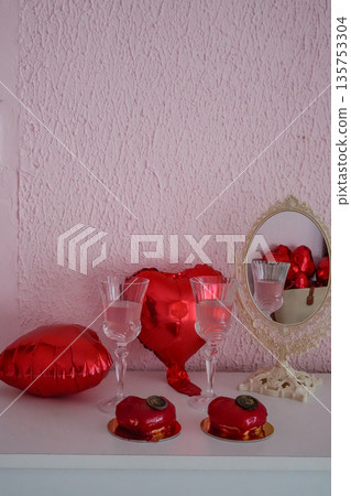 Heart Desserts Glasses Balloons in Mirror Heart Desserts Glasses Balloons in Mirror 135753304
