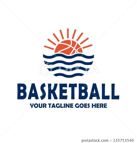 Basketball Sunset Ocean Logo Design with Waves Basketball Sunset Ocean Logo Design with Waves 135753540