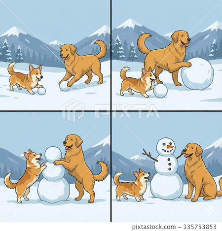 狗狗在堆雪人 135753853