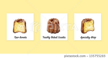 Watercolor style canelé card illustration template 135755283