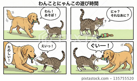 狗狗和貓咪的玩耍時間 135755520