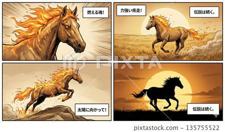 夕陽下跑的馬 135755522